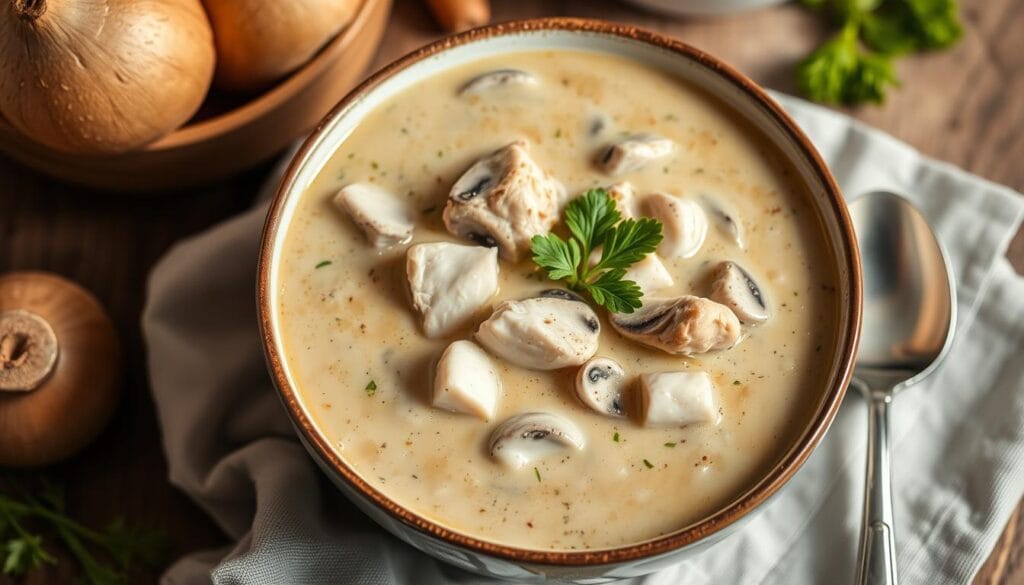 homemade cream of mushroom soup with chicken