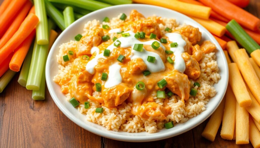spicy buffalo chicken cheesy rice