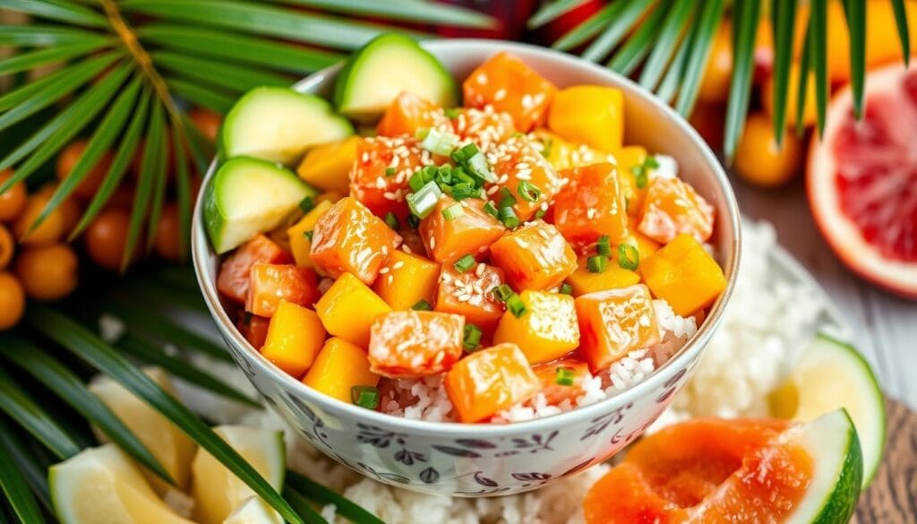 tropical mango salmon poke tropical mango salmon poke